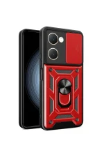 Newface Vivo Y18 Kılıf Pars Lens Yüzüklü Silikon - Kırmızı