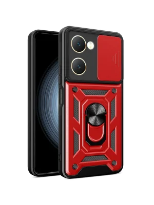 Newface Vivo Y18 Kılıf Pars Lens Yüzüklü Silikon - Kırmızı