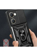 Newface Vivo Y18 Kılıf Pars Lens Yüzüklü Silikon - Lacivert - Görsel 3