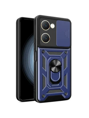 Newface Vivo Y18 Kılıf Pars Lens Yüzüklü Silikon - Lacivert