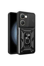 Newface Vivo Y18 Kılıf Pars Lens Yüzüklü Silikon - Siyah