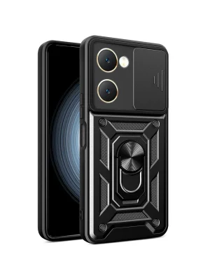 Newface Vivo Y18 Kılıf Pars Lens Yüzüklü Silikon - Siyah