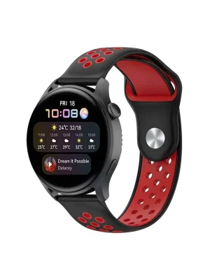 Newface Watch 22mm Spor Delikli Kordon - Siyah-Kırmızı