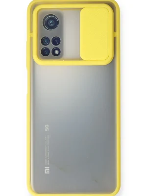 Newface Xiaomi Mi 10T Kılıf Palm Buzlu Kamera Sürgülü Silikon - Sarı