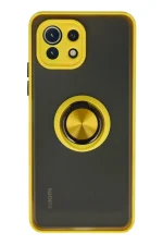 Newface Xiaomi Mİ 11 Lite Kılıf Montreal Yüzüklü Silikon Kapak - Sarı