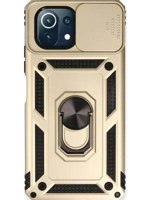 Newface Xiaomi Mİ 11 Lite Kılıf Pars Lens Yüzüklü Silikon - Gold