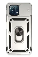 Newface Xiaomi Mİ 11 Lite Kılıf Pars Lens Yüzüklü Silikon - Gümüş