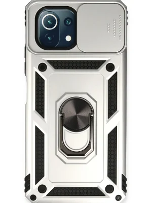 Newface Xiaomi Mİ 11 Lite Kılıf Pars Lens Yüzüklü Silikon - Gümüş