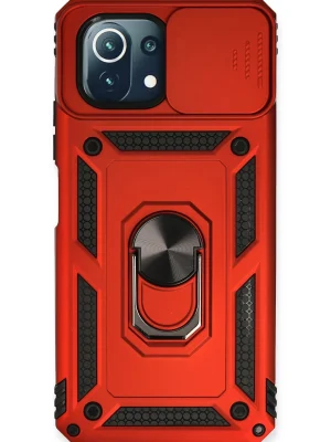 Newface Xiaomi Mİ 11 Lite Kılıf Pars Lens Yüzüklü Silikon - Kırmızı