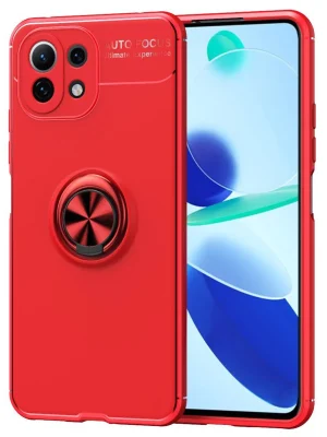 Newface Xiaomi Mİ 11 Lite Kılıf Range Yüzüklü Silikon - Kırmızı