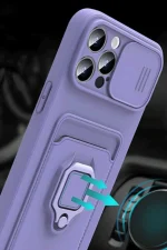 Newface Xiaomi Mİ 11 Lite Kılıf Zuma Kartvizitli Yüzüklü Silikon - Lila - Görsel 3