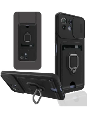 Newface Xiaomi Mİ 11 Lite Kılıf Zuma Kartvizitli Yüzüklü Silikon - Siyah