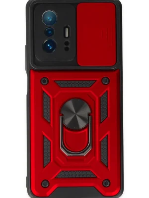 Newface Xiaomi Mi 11T Pro Kılıf Pars Lens Yüzüklü Silikon - Kırmızı