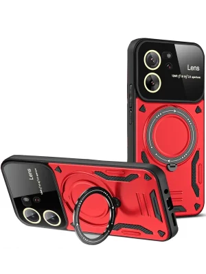 Newface Xiaomi Mi 13T Pro Kılıf Joy Lens Standlı Kapak - Kırmızı