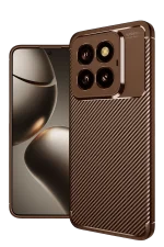 Newface Xiaomi Mi 14T Pro Kılıf Auto Focus Karbon Kapak - Kahverengi