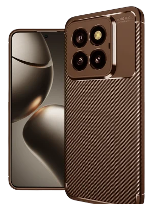 Newface Xiaomi Mi 14T Pro Kılıf Auto Focus Karbon Kapak - Kahverengi