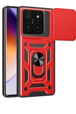 Newface Xiaomi Mi 14T Pro Kılıf Pars Lens Yüzüklü Silikon - Kırmızı