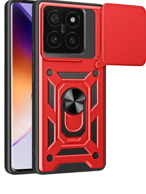 Newface Xiaomi Mi 14T Pro Kılıf Pars Lens Yüzüklü Silikon - Kırmızı