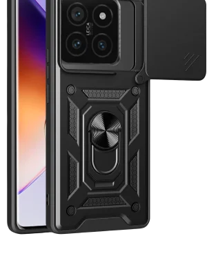 Newface Xiaomi Mi 14T Pro Kılıf Pars Lens Yüzüklü Silikon - Siyah