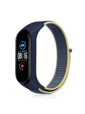 Newface Xiaomi Mi Band 4 Hasırlı Cırtcırtlı Kordon - Sarı-Lacivert