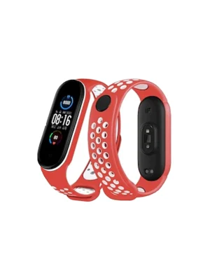 Newface Xiaomi Mi Band 6 Spor Delikli Kordon - Kırmızı-Beyaz