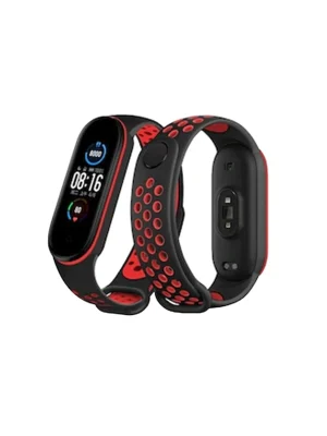 Newface Xiaomi Mi Band 6 Spor Delikli Kordon - Siyah-Kırmızı