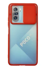Newface Xiaomi Poco F3 Kılıf Palm Buzlu Kamera Sürgülü Silikon - Kırmızı