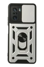 Newface Xiaomi Poco F3 Kılıf Pars Lens Yüzüklü Silikon - Gümüş