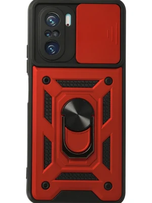 Newface Xiaomi Poco F3 Kılıf Pars Lens Yüzüklü Silikon - Kırmızı