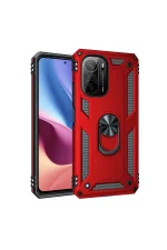 Newface Xiaomi Poco F3 Kılıf Sofya Yüzüklü Silikon Kapak - Kırmızı