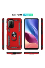 Newface Xiaomi Poco F3 Kılıf Sofya Yüzüklü Silikon Kapak - Kırmızı - Görsel 3