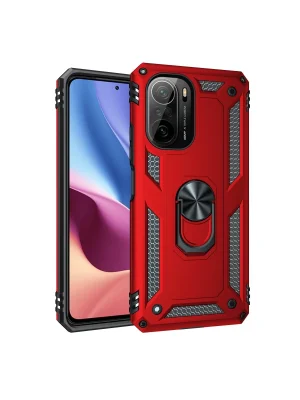 Newface Xiaomi Poco F3 Kılıf Sofya Yüzüklü Silikon Kapak - Kırmızı