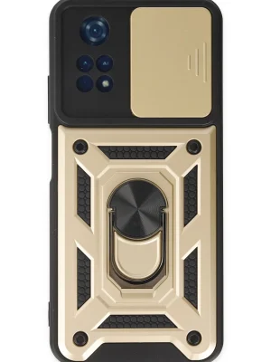 Newface Xiaomi Poco M4 Pro 4G Kılıf Pars Lens Yüzüklü Silikon - Gold