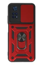 Newface Xiaomi Poco M4 Pro 4G Kılıf Pars Lens Yüzüklü Silikon - Kırmızı