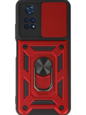 Newface Xiaomi Poco M4 Pro 4G Kılıf Pars Lens Yüzüklü Silikon - Kırmızı