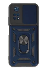 Newface Xiaomi Poco M4 Pro 4G Kılıf Pars Lens Yüzüklü Silikon - Lacivert