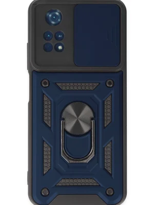 Newface Xiaomi Poco M4 Pro 4G Kılıf Pars Lens Yüzüklü Silikon - Lacivert