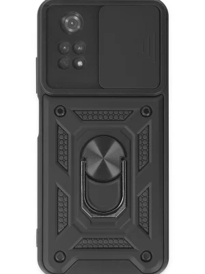 Newface Xiaomi Poco M4 Pro 4G Kılıf Pars Lens Yüzüklü Silikon - Siyah