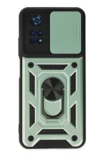 Newface Xiaomi Poco M4 Pro 4G Kılıf Pars Lens Yüzüklü Silikon - Yeşil