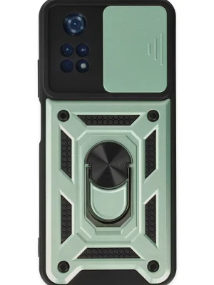 Newface Xiaomi Poco M4 Pro 4G Kılıf Pars Lens Yüzüklü Silikon - Yeşil