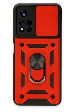 Newface Xiaomi Poco M4 Pro 5G Kılıf Pars Lens Yüzüklü Silikon - Kırmızı