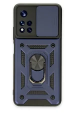 Newface Xiaomi Poco M4 Pro 5G Kılıf Pars Lens Yüzüklü Silikon - Lacivert