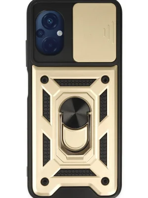 Newface Xiaomi Poco M5 Kılıf Pars Lens Yüzüklü Silikon - Gold