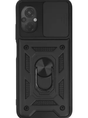 Newface Xiaomi Poco M5 Kılıf Pars Lens Yüzüklü Silikon - Siyah