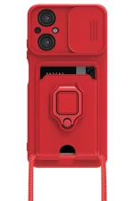 Newface Xiaomi Poco M5 Kılıf Zuma Kartvizitli Yüzüklü Silikon - Kırmızı - Görsel 2
