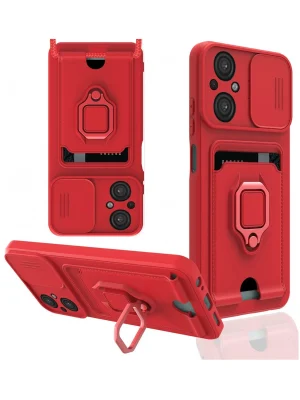 Newface Xiaomi Poco M5 Kılıf Zuma Kartvizitli Yüzüklü Silikon - Kırmızı