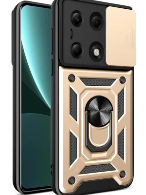 Newface Xiaomi Poco M6 Pro 4G Kılıf Pars Lens Yüzüklü Silikon - Gold