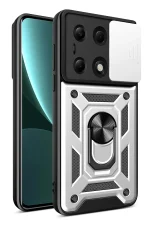 Newface Xiaomi Poco M6 Pro 4G Kılıf Pars Lens Yüzüklü Silikon - Gümüş