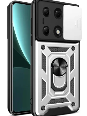 Newface Xiaomi Poco M6 Pro 4G Kılıf Pars Lens Yüzüklü Silikon - Gümüş