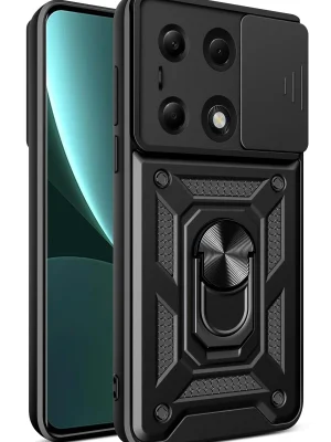 Newface Xiaomi Poco M6 Pro 4G Kılıf Pars Lens Yüzüklü Silikon - Siyah